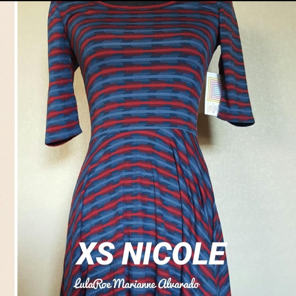 LulaRoe Nicole Dress - Red and Blue Striped